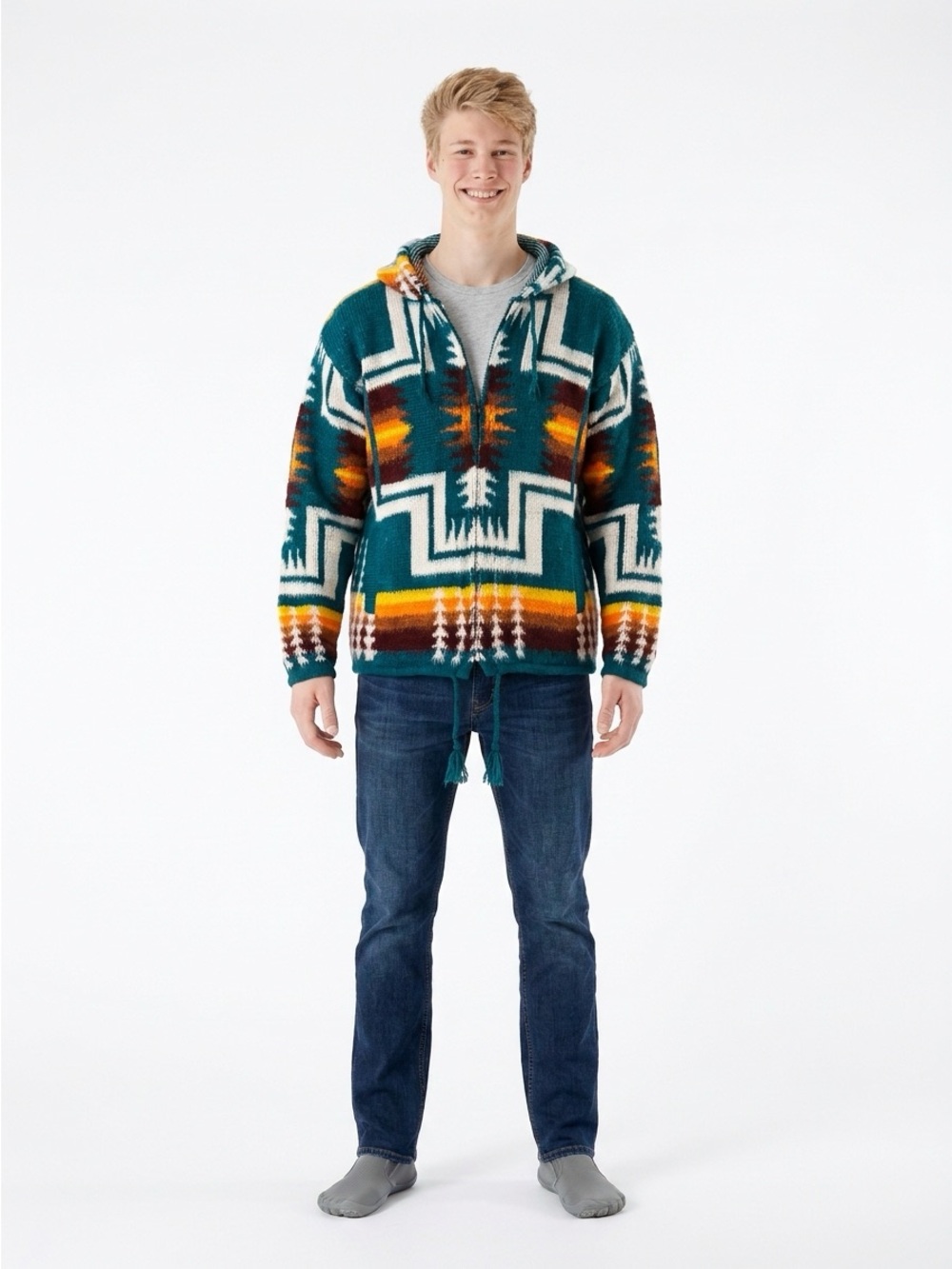 Tejidos Ruminahui Sweater  Ecuador Geometric Full Zip Heavy Knit Sm Unisex Multi
